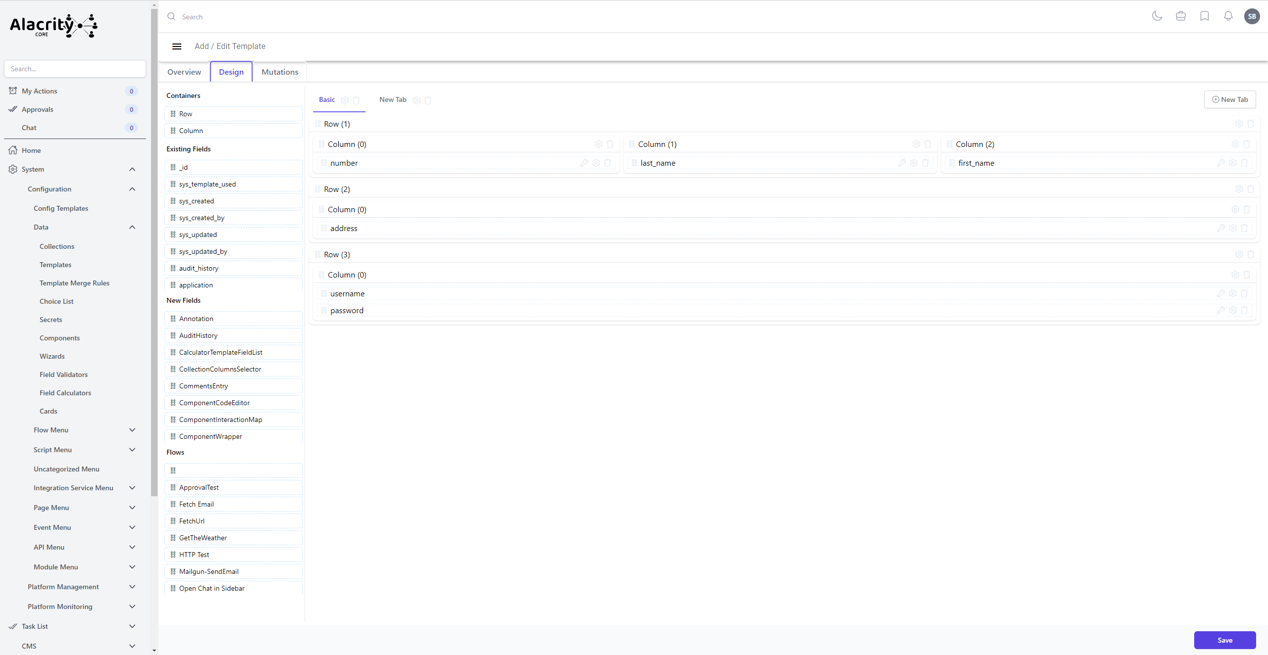The AlacrityCore drag-and-drop form designer